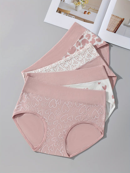 4pcs Cartoon Print Colorblock Briefs – Soft, Comfortable High Waist Intimates Panties – Women's Lingerie and Underwear