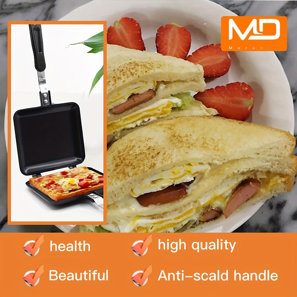 Deluxe Double-Sided Non-Stick Sandwich Maker - Grilled Sandwiches, Toast, Omelettes for Breakfast & Camping - Portable and Easy to Clean