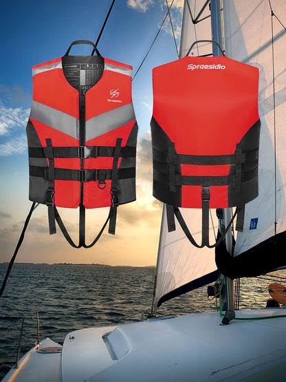 HISEA Adjustable Safety Life Jacket - Outdoor Drifting, Swimming, Snorkeling Suit for Kayaking, Boating, Fishing, Water Ski, and Rafting - Water Sports Life Vest