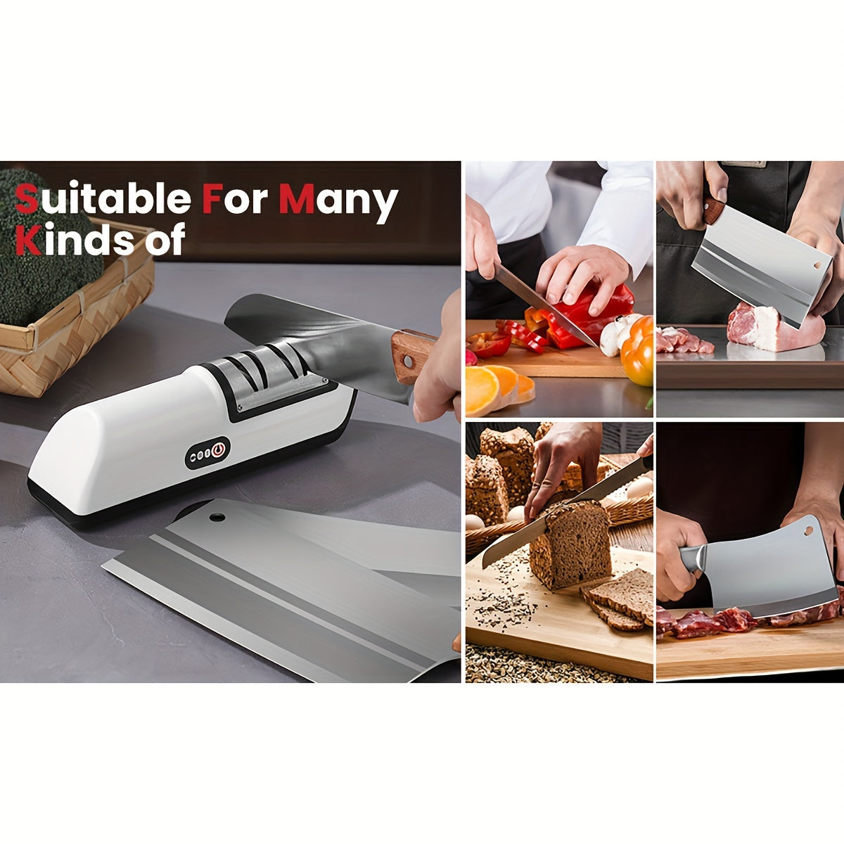 Electric Knife Sharpener – Multifunctional Household Knife Sharpening Tool, Fully Automatic USB Charging with 2 Speed Adjustment for Kitchen Use