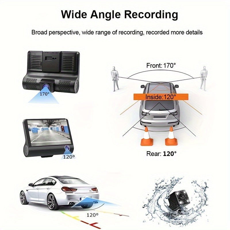 1080P Three Camera Recorder - On-Dash Cameras with Night Vision, Car DVR for Safe Driving