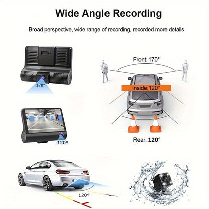 1080P Three Camera Recorder - On-Dash Cameras with Night Vision, Car DVR for Safe Driving