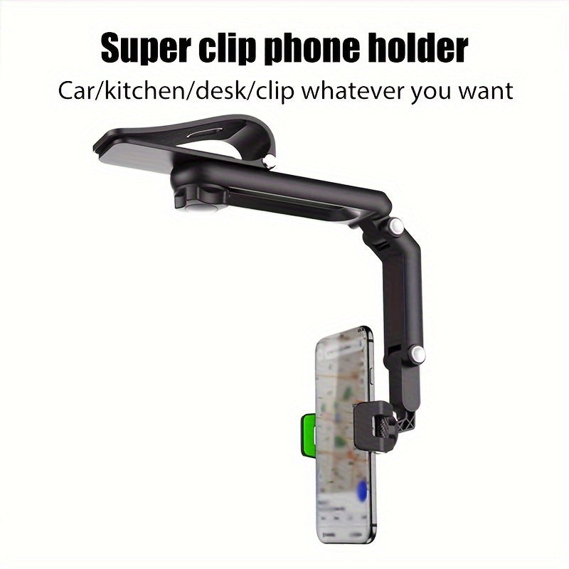 Universal 1080° Rotating Sun Visor Cellphone Car Holder – Multi-Functional Mobile Phone Mount, Fits iPhone 7, 7 Inch Support, Adjustable Viewing Angle