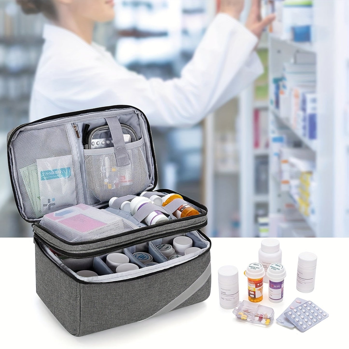 Medicine Storage Bag Organizer – Portable Small Pill Bottle Pouch – Suitable for Home, Office, School, Outdoor Travel ( Empty Bag )