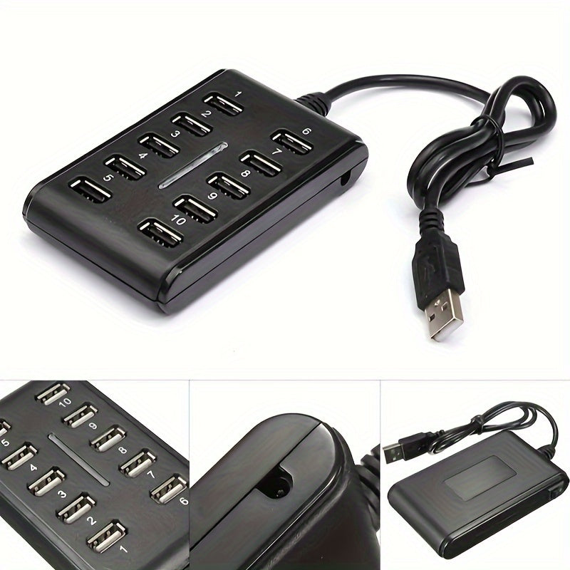 Portable 10-Port USB Hub – General Purpose ABS Plastic Double Row with Switch for Work & Home Use