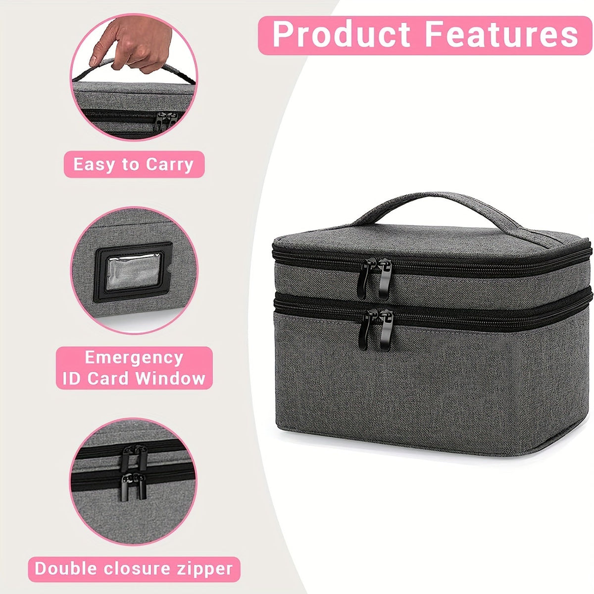 Medicine Organizer and Storage Bag - Family First Aid Box for Emergency Medications, Supplements, and Medical Kits - Zippered Bag for Home and Travel (Gray)