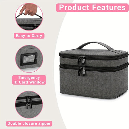 Medicine Organizer and Storage Bag - Family First Aid Box for Emergency Medications, Supplements, and Medical Kits - Zippered Bag for Home and Travel (Gray)
