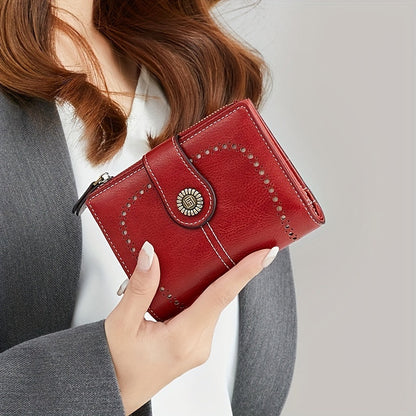 RFID Anti-Theft Women's Wallet - Multi-Card Zipper Buckle, Retro Multi-Functional Short Small Wallet