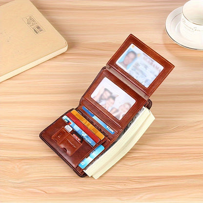 Men's Vintage Top Layer Cowhide RFID Blocking Wallet – Thin, Multi-Function ID & Credit Card Holder, Gradient Design, Perfect for Father's Day Gift