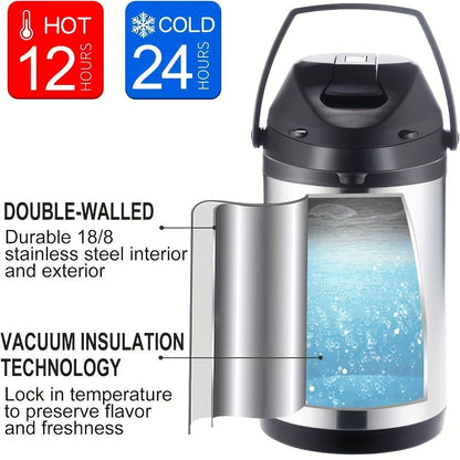PANCERKA 2.5L Insulated Coffee Pot - Stainless Steel Thermal Beverage Dispenser with Lever Action - Hot & Cold Water, 85oz Large Capacity