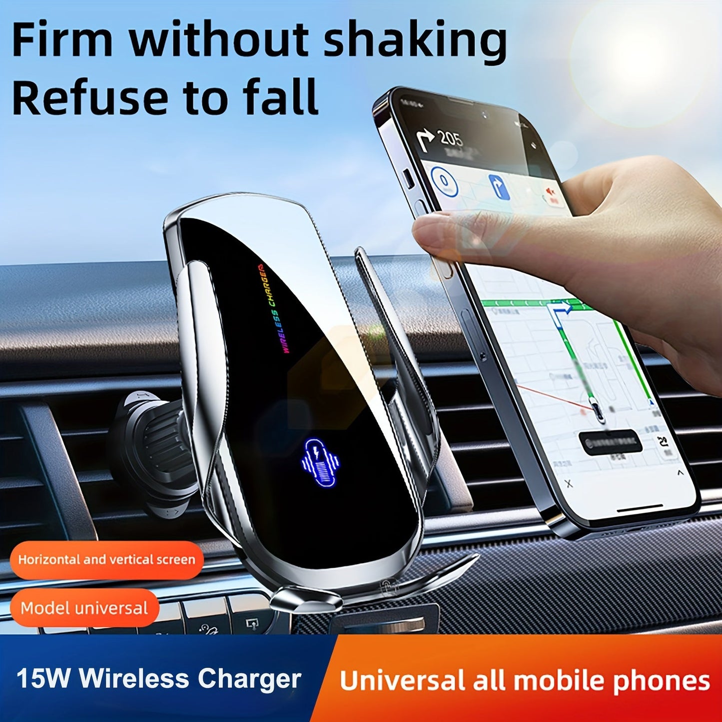 Wireless Car Charger with Automatic Phone Holder – 15W Fast Charging, 360° Rotation, Secure Grip – Compatible with iPhone 14/13/12/11 Pro/Max and Samsung Galaxy S23/S22/S21/S20
