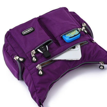 Waterproof Nylon Crossbody Bag for Women - Trendy Zipper Purse with Letter Patch