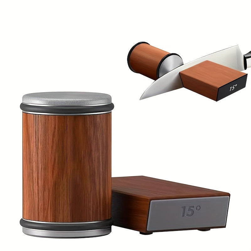 Rolling Knife Sharpener – Effortlessly Sharpens Straight Edge Knives with Adjustable 15° and 20° Magnetic Angles – Complete Kit for Kitchen Knives
