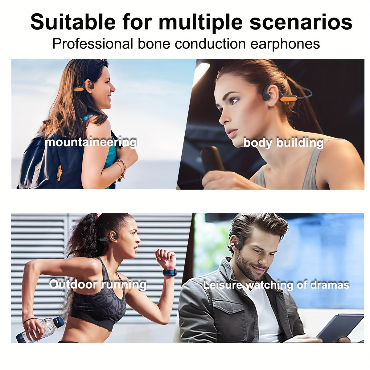Seamless True Wireless Bone Conduction Headphones - 15H Playtime, Sweatproof Sports Earbuds with Mic, Featherweight for Running, Walking, Hiking, and Gym