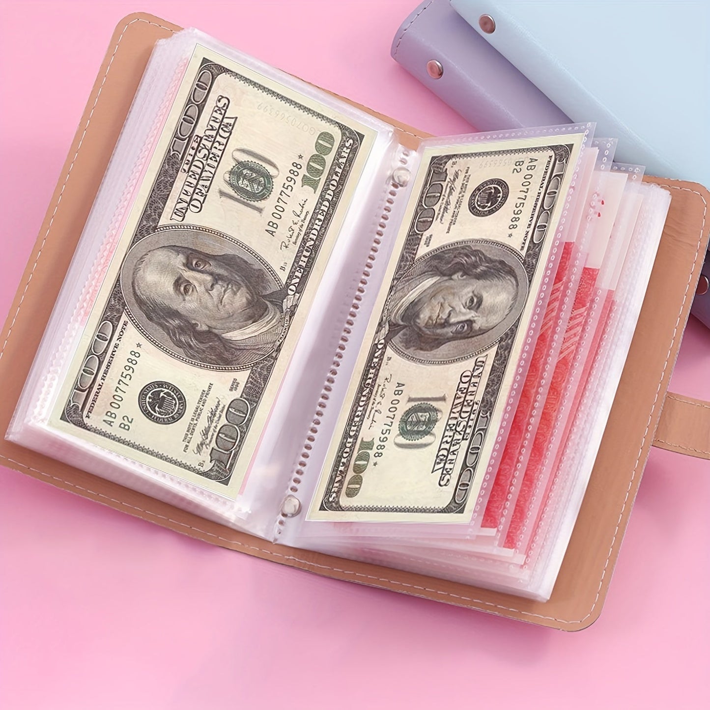 1 Banknote Storage Book - PU Material, Holds 100 Banknotes, Photos, Stamps, Bank Cards, A6 Ultra-Large Capacity with 50 Inner Pages