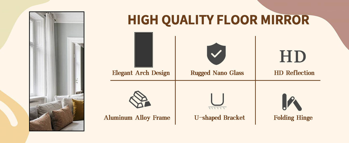 Large Full Length Mirror 34"x76" – Floor Body Mirror with Stand, Metal Frame for Wall-Mounted, Hanging or Leaning Vanity Use
