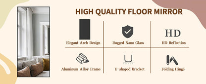 Large Full Length Mirror 34"x76" – Floor Body Mirror with Stand, Metal Frame for Wall-Mounted, Hanging or Leaning Vanity Use