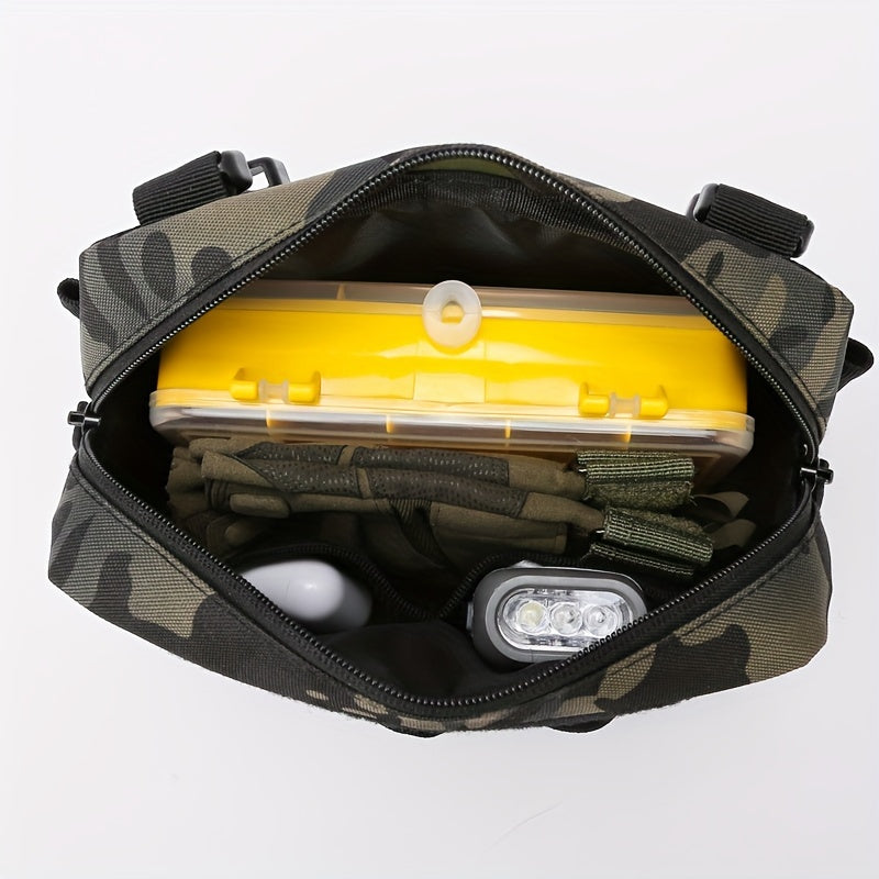 Men's Camouflage Fishing Vest Bag - Water-Resistant Nylon, Zipper Closure, Random Printing - Portable, Lightweight for Mountaineering, Camping, Hiking, Outdoor Adventures