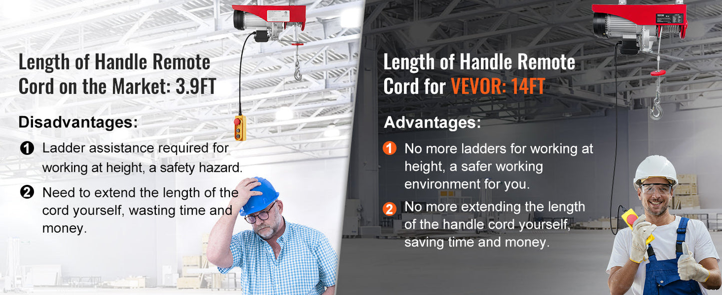VEVOR 200–800kg Electric Hoist – Cable Winch Lifting Crane with Wired/Wireless Remote for Boat, Car, Garage & Elevator