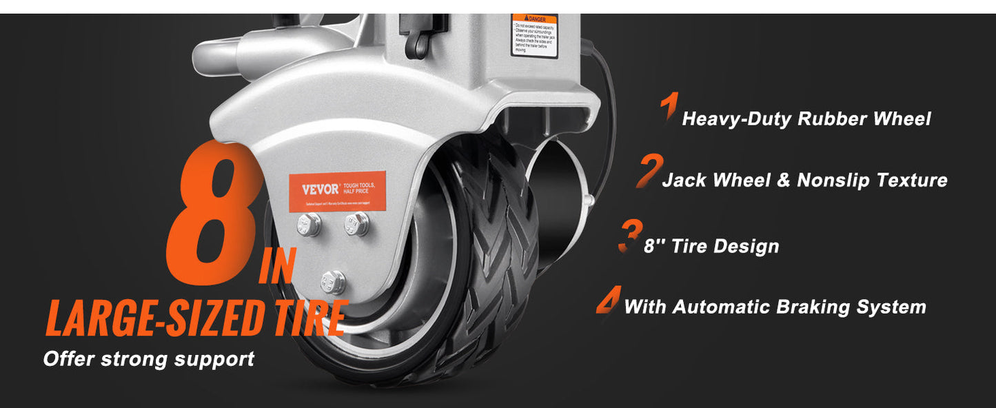 VEVOR 5000lbs Electric Trailer Dolly – 12V Jockey Wheel with 22 ft/min Speed & Adjustable Height for Caravan & Boat Moving