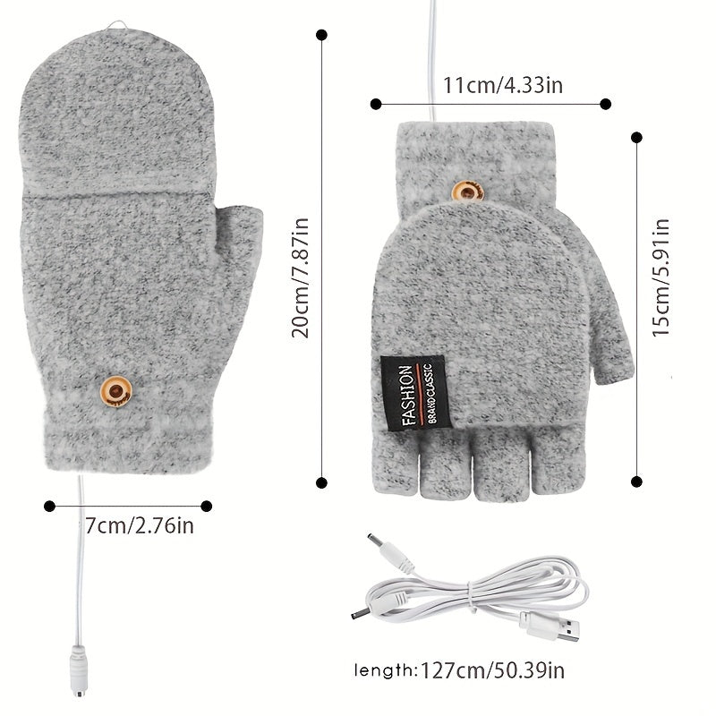 Unisex Washable USB Heated Gloves - Portable Half-Finger Design with Optional Mitten Cover - Ultimate Winter Warmth