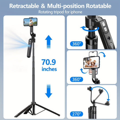 70.9" Phone Tripod with Auto Face Tracking - 360° Rotation, Motion Sensor, Remote, and Phone Holder for 4"-7" Phones, Perfect for Vlogging, Live Streaming, and Video Recording