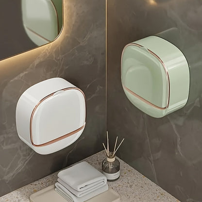 Wall-Mounted Soap Dish with Lid – No Drill, Double-Layer Holder for Bathroom & Kitchen Storage