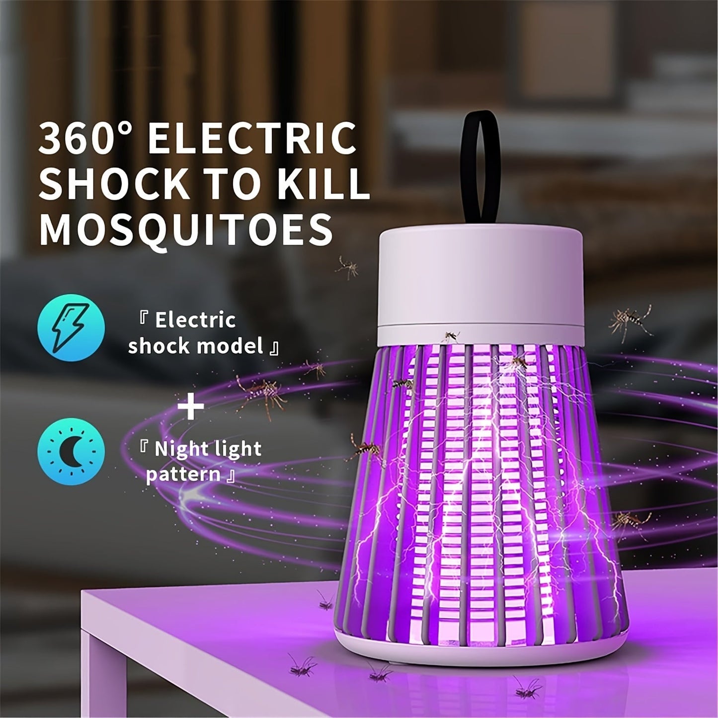 Electric Bug Zapper Lamp – Radiation-Free, Mute, USB Powered Indoor Mosquito Killer for Flies, Gnats, Moths, Fruit Flies – Includes Small Brush for Easy Cleaning