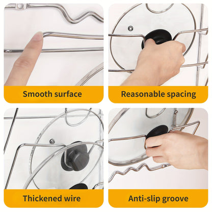 Space-Saving Hanging Pot Lid Holder - Multifunctional Wall-Mounted Rack, Cutting Board Organizer, and Kitchen Essentials for Easy Meal Prep