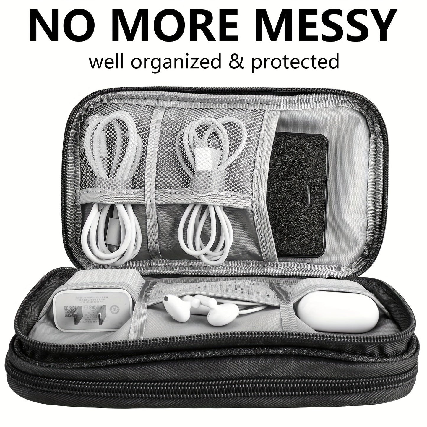 8 Compartment Travel Organizer with Waterproof Pockets - Ideal for Organizing Electronics and Accessories on the Go