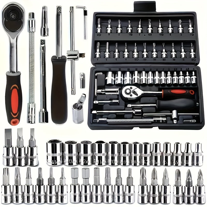Car Repair Tools Set: Multi-Purpose Automotive Maintenance Kit with Ratchet Torque Wrench & Screwdrivers, Portable for Auto, Bike, and Motorcycle