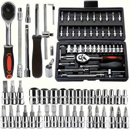 Car Repair Tools Set: Multi-Purpose Automotive Maintenance Kit with Ratchet Torque Wrench & Screwdrivers, Portable for Auto, Bike, and Motorcycle