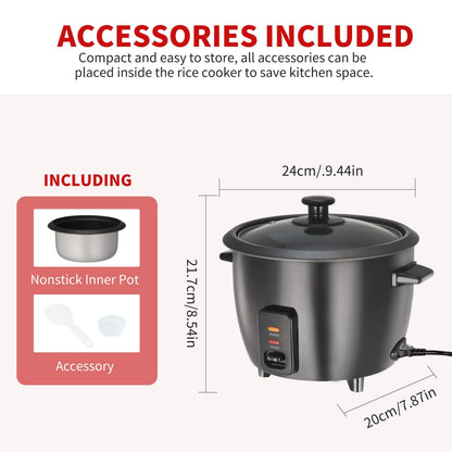 Versatile 6-Cup Rice Cooker with Yogurt Maker - 1.5 Qt Capacity, Nonstick Pot, Auto Keep Warm, One Touch Operation - Includes Steamer for Oatmeal and Soup, Stainless Steel Liner