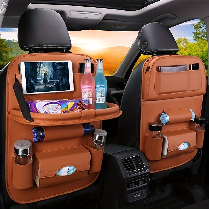 Premium All-in-One Car Back Seat Organizer – Ultimate Travel Companion with Foldable Table, Kick Mats, Tissue Box, Cup and Umbrella Holders, Laptop Station, and Eating Tray