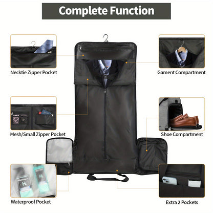 SOLOSAIC Convertible Carry-On Garment Bag - 2 in 1 Travel Duffle with Shoe Compartment, Hanging Dress Suitcase and Toiletry Bag for Men and Women, Black