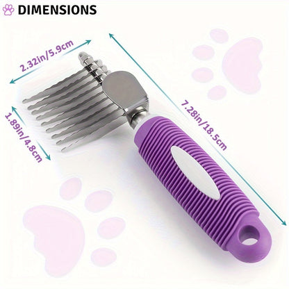 Pet Dematting Rake Comb Brush - Detangle Matted Undercoat for Dogs with Steel Safety Blades