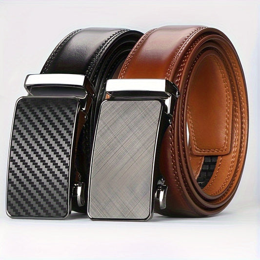 Business Men's Automatic Buckle Cowhide Belt – Ratchet Dress Belt, Genuine Leather, Perfect Father's Day Gift