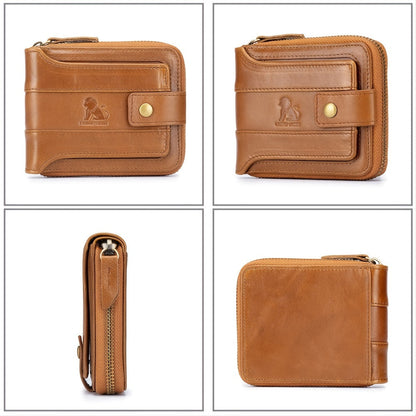 Men's Retro Genuine Leather Multi-Card Wallet with Zip - Large Capacity, Anti-Theft Design