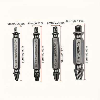 4pcs Steel Screw Extractor Set – Powerful Broken Screw Remover, Damaged Screw Easy-Out Kit, Precision Drill Bit Guide for Repairs