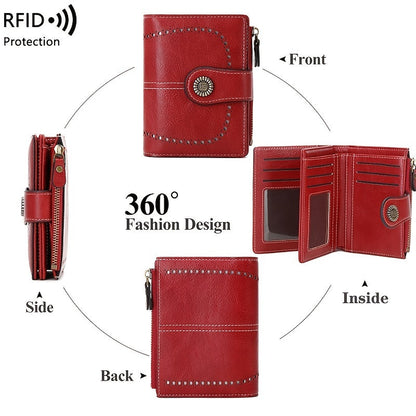 RFID Anti-Theft Women's Wallet - Multi-Card Zipper Buckle, Retro Multi-Functional Short Small Wallet
