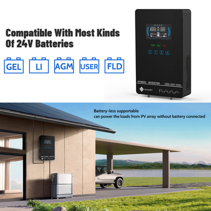 Sumry 3.6/4kW Hybrid Solar Inverter 24V – Pure Sine Wave, 110/120V, WiFi, Short Circuit Protection