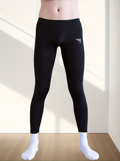 Summer Solid Long Leggings for Men – Slim Fit, Stretchy, Sweat-Absorbing, Comfortable Yoga and Home Pants
