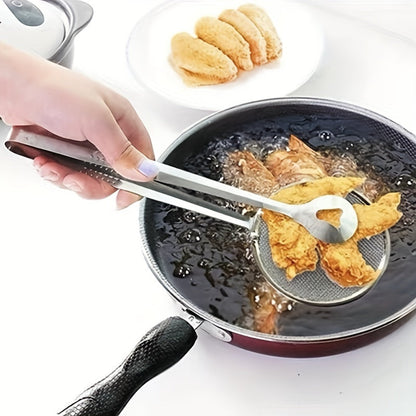 Stainless Steel Frying Oil Strainer Spoon - High Temperature Food Filter with Clip and Clamp - Kitchen Colander for Frying, Eid Al-Adha Gift Idea