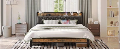 ANCTOR Bed Frame – Twin to California King Sizes, Storage Headboard with Outlets, No Noise, No Box Spring Needed