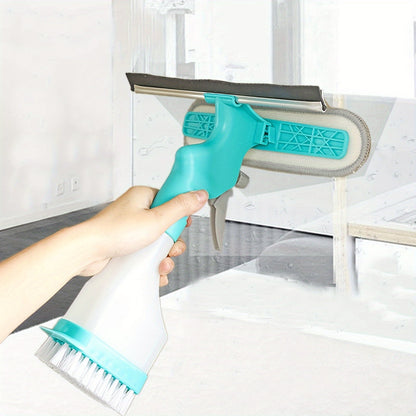 4 in 1 Glass Cleaning Wizard – Scraping, Wiping, Scrubbing and Spraying Tool for Streak-Free Bathroom, Mirror, Window, Glass and Tile Cleaning – Home and Office