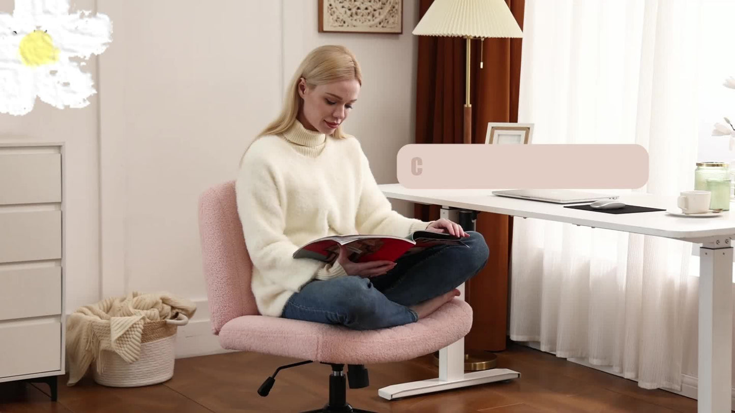 Criss Cross Office Chair with Wheels - Wide Armless Desk Chair, Adjustable Swivel, Comfy for Home and Vanity