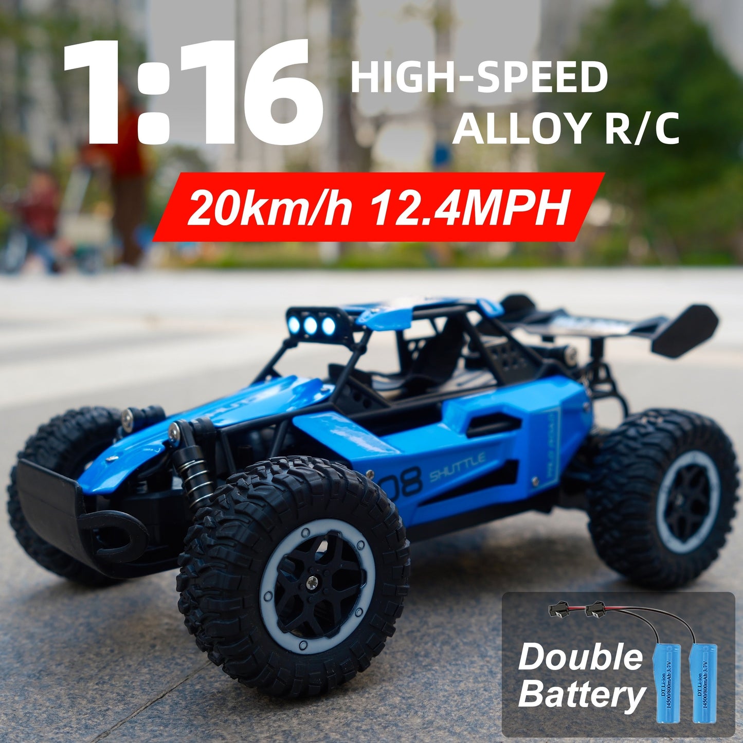 2.4G Double Battery 1:16 Alloy RC Car – High-Speed Up to 20 Km/h, All-Terrain Off-Road Capability, Remote Control – Ideal Electric Toy Car for Halloween and Christmas Gifts