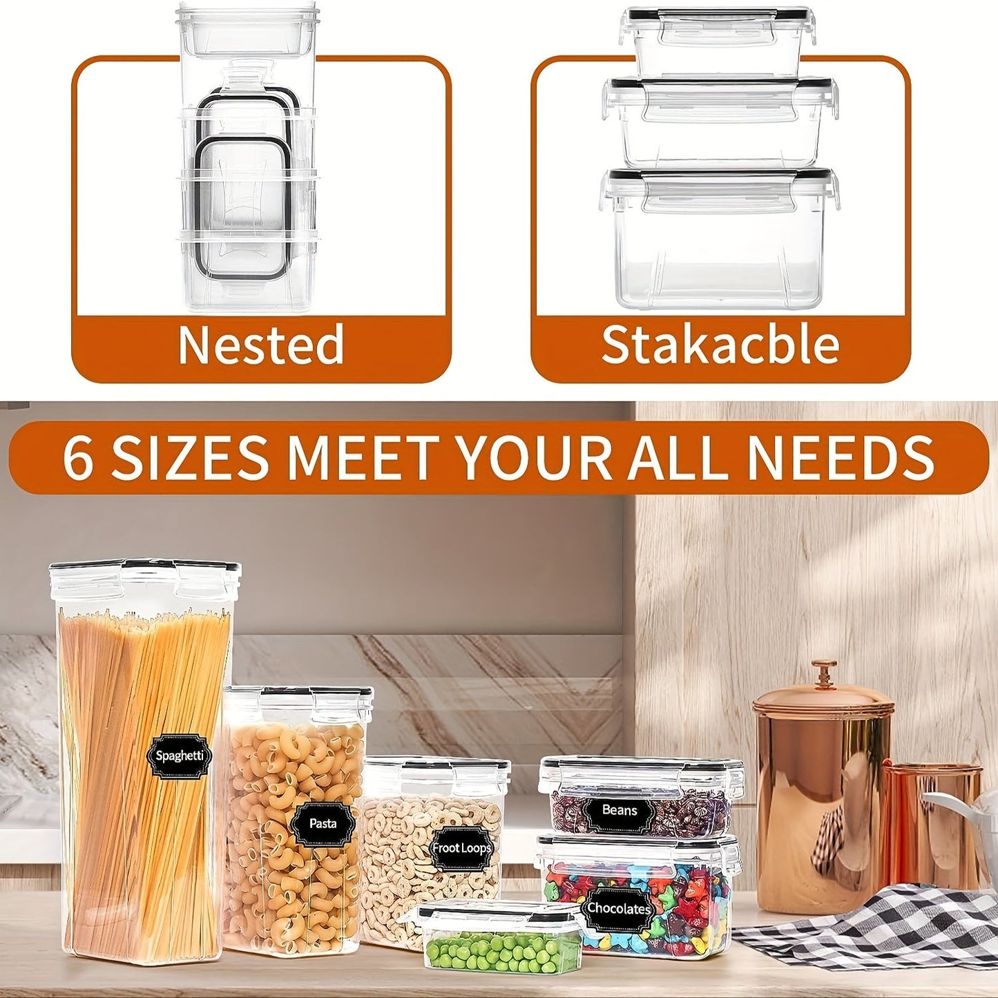Skroam 36 Pack Airtight Food Storage Containers: BPA-Free Plastic with Lids, Labels and Marker for Kitchen Pantry Organization - Ideal for Flour, Sugar, and Cereal