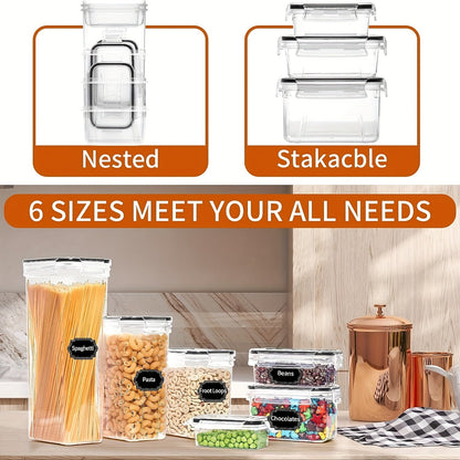Skroam 36 Pack Airtight Food Storage Containers: BPA-Free Plastic with Lids, Labels and Marker for Kitchen Pantry Organization - Ideal for Flour, Sugar, and Cereal