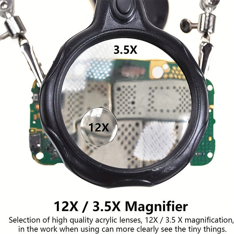 Adjustable LED Magnifying Glass - Illuminated Inspection Tool with Light, Folding Design and Clip for Mobile Phone Repair, Hardware and Electronics
